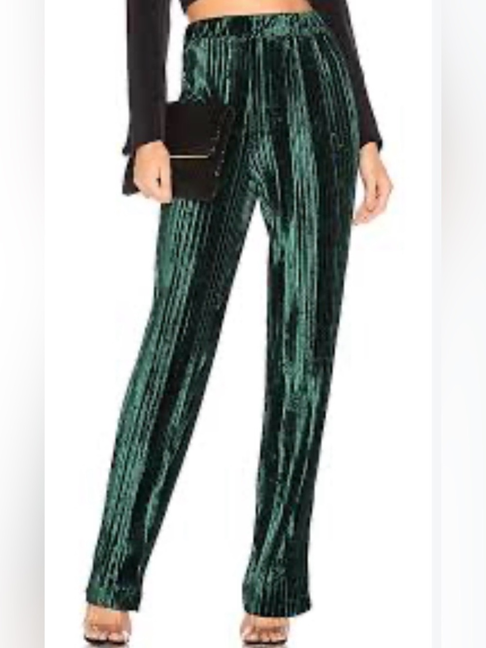 NBD Alena Pleated High Waist Velvet Pant Jewel Green size M